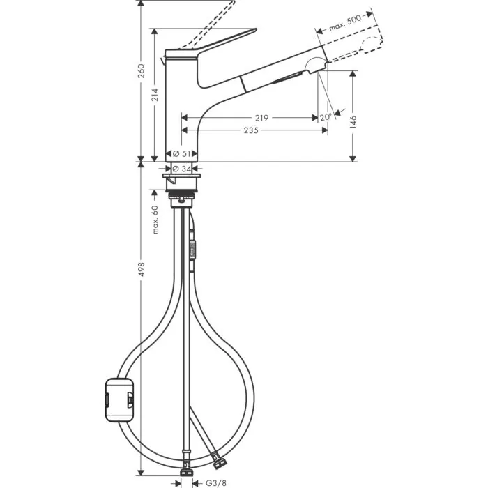 Hansgrohe Zesis M33 slavina za sudoperu 150 sa izvlačnim tušem 2 mlaza 74800000