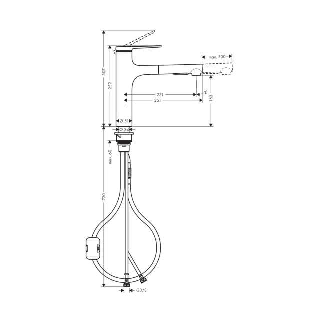 Hansgrohe Zesis M33 slavina za sudoperu 160 sa izvlačnim tušem dva mlaza 74801000