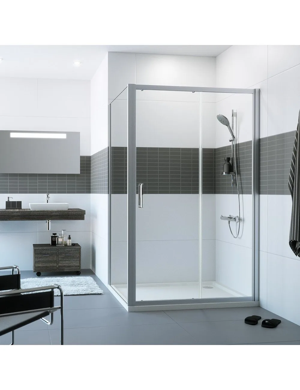 Huppe Classics 2 Pivot Vrata Sa Fiksnim Delom 90 Prozirno Antiplak, Mat Silver H=2M C23205.087.322