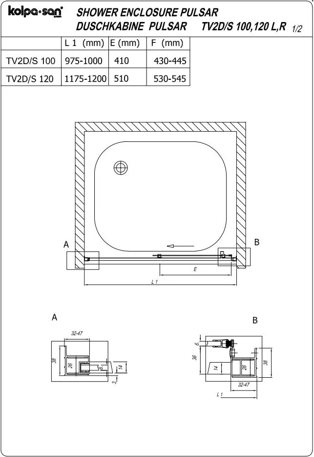 Kolpa san tuš vrata Pulsar TV2D/S 120/K-L SILVER