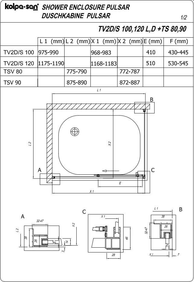 Kolpa san tuš vrata Pulsar TV2D/S 100/K-D SILVER