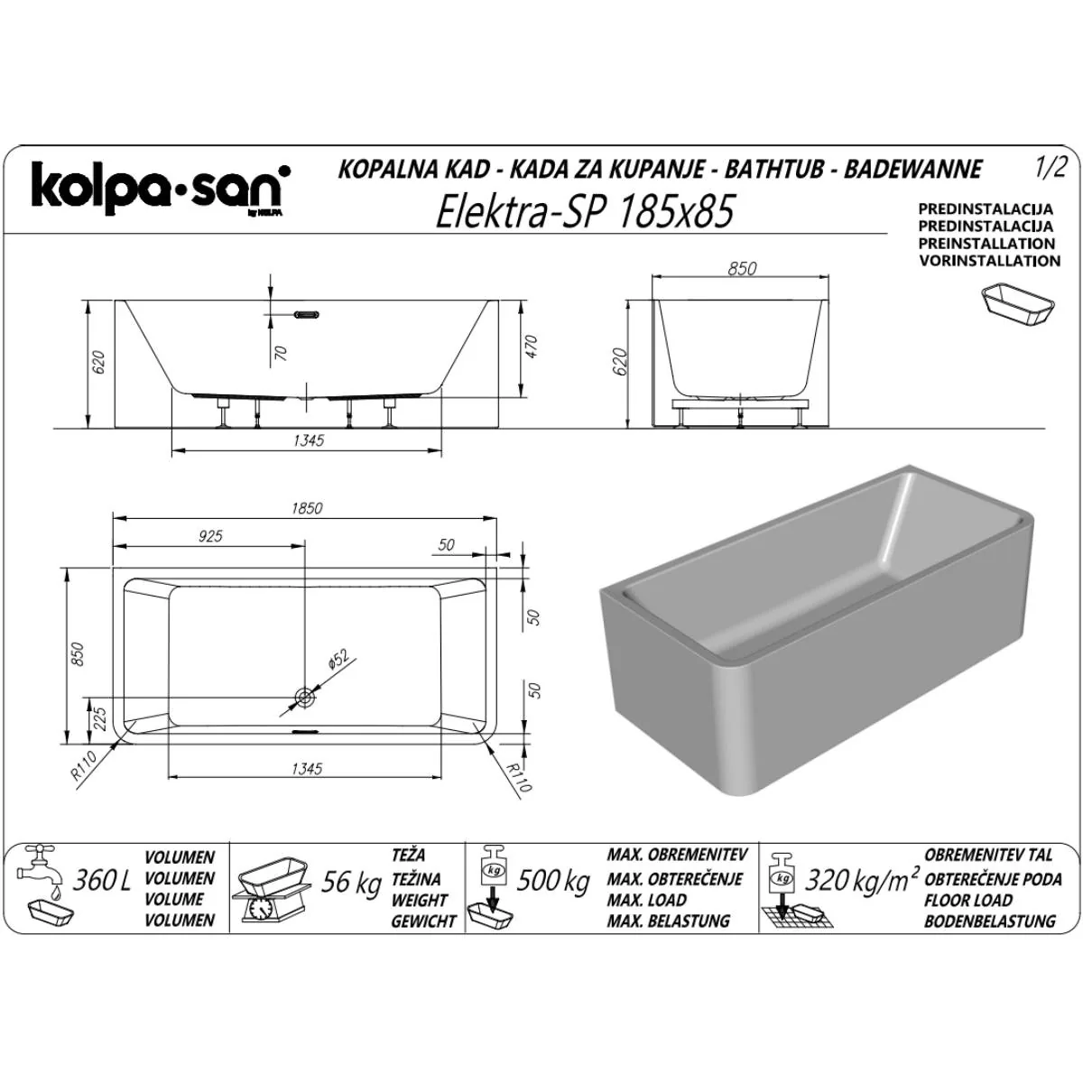 Kolpa San kada Elektra SP 185x85