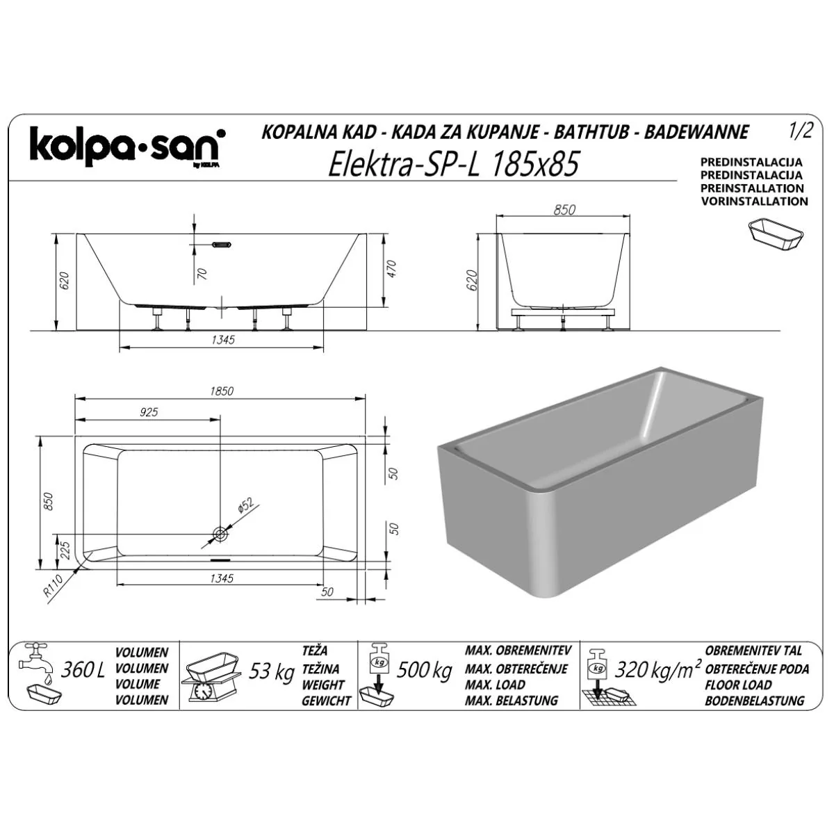 Kolpa San kada Elektra SP - L 185x85/O