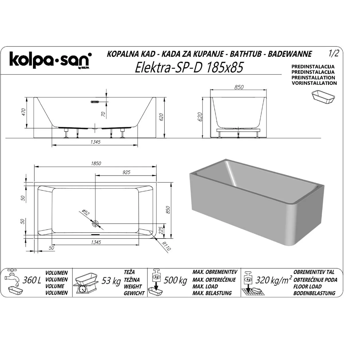 Kolpa San kada Elektra SP - D 185x85/O