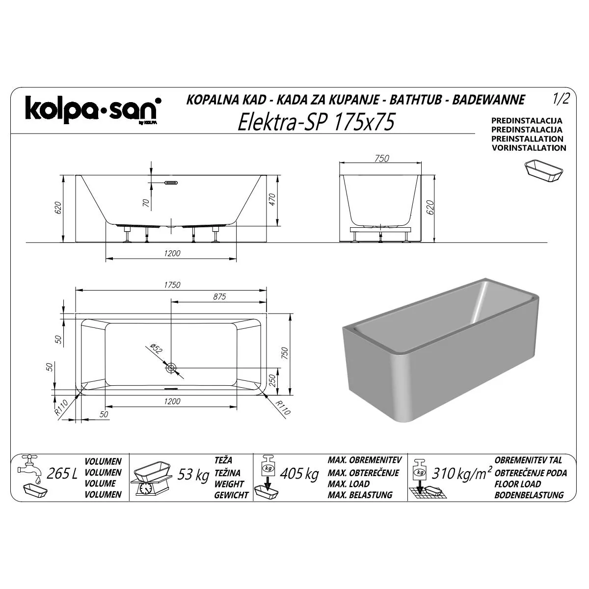 Kolpa San kada Elektra SP 175x75