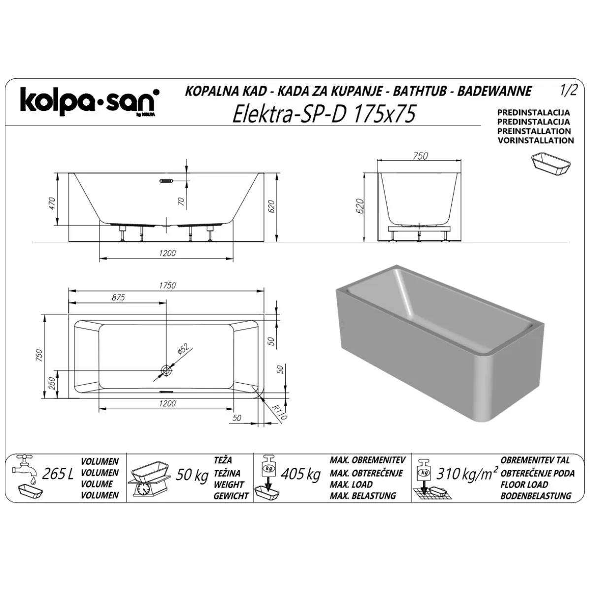 Kolpa San kada Elektra SP - D 175x75/O