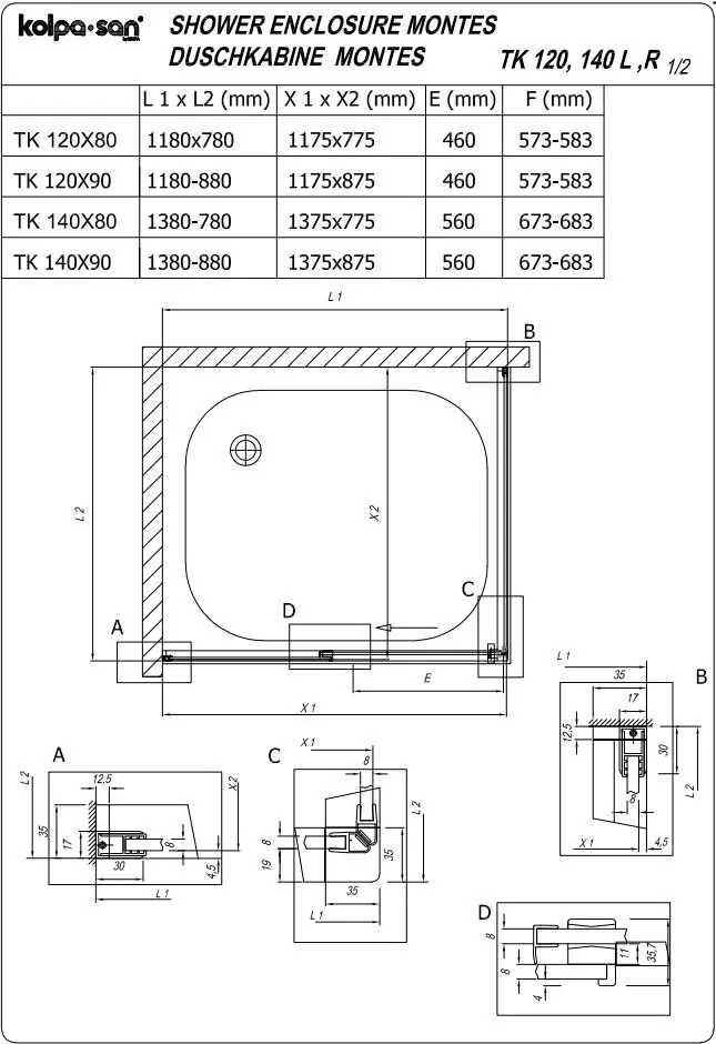 Kolpa San Tuš kabina Montes TK 120X80/K-L BRILL C.C