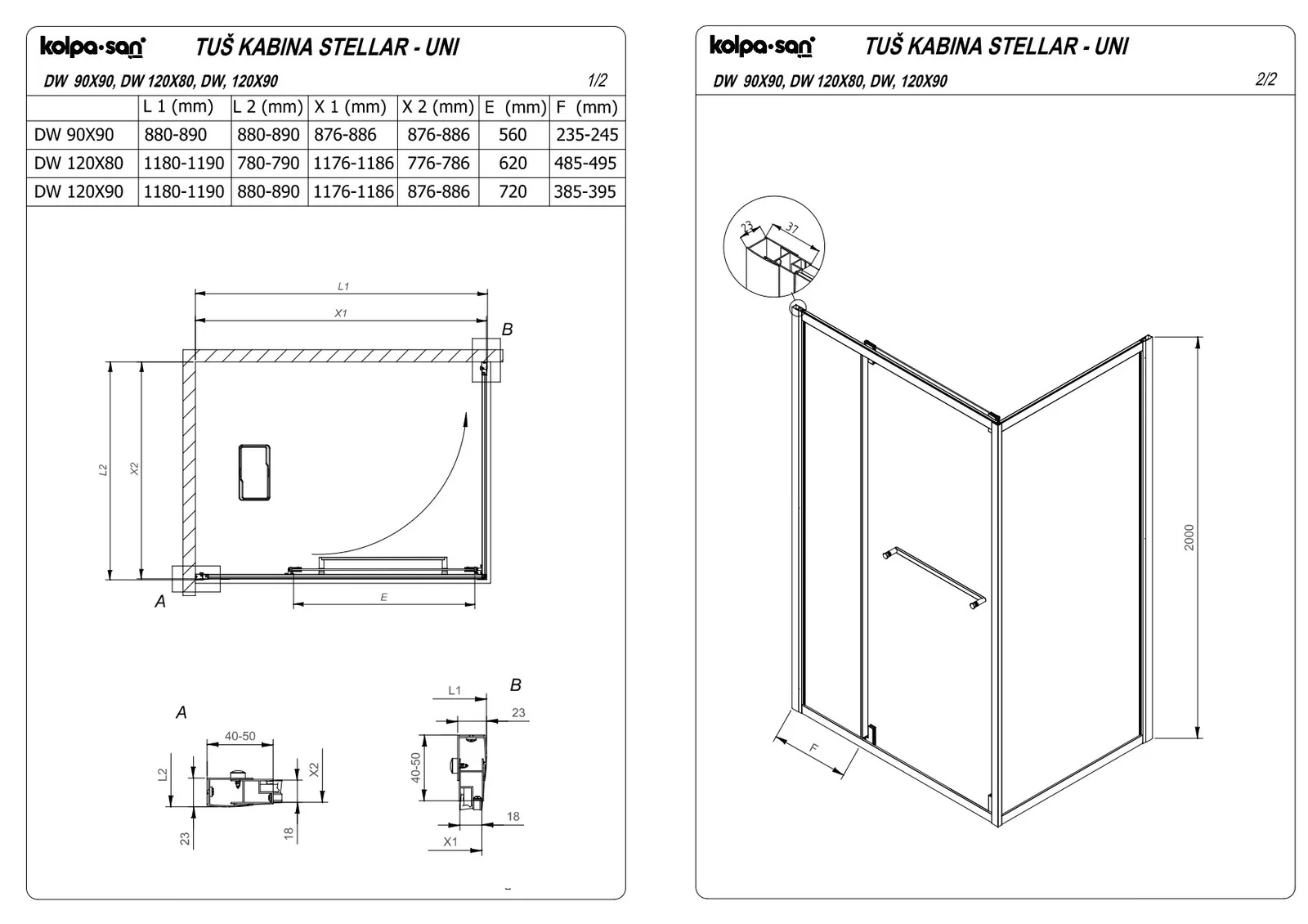 Kolpa san tuš kabina Stellar DW 120X90-UNI B/1