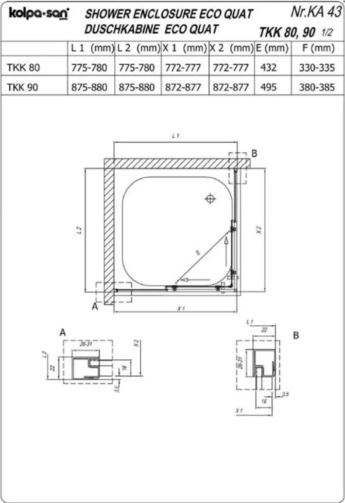 Kolpa san tuš kabina  QUAT ECO TKK 80/K SILVER