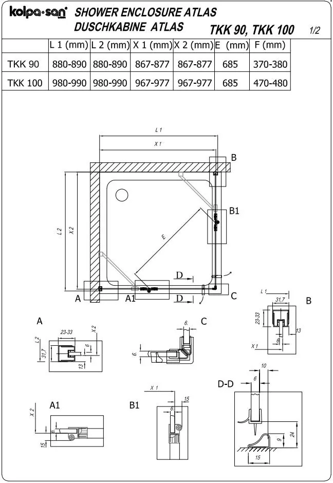 Kolpa san tuš kabina Atlas TKK 100x100/K Brill
