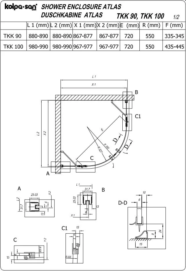 Kolpa san tuš kabina Atlas TKP 90x90/K Frost Brill
