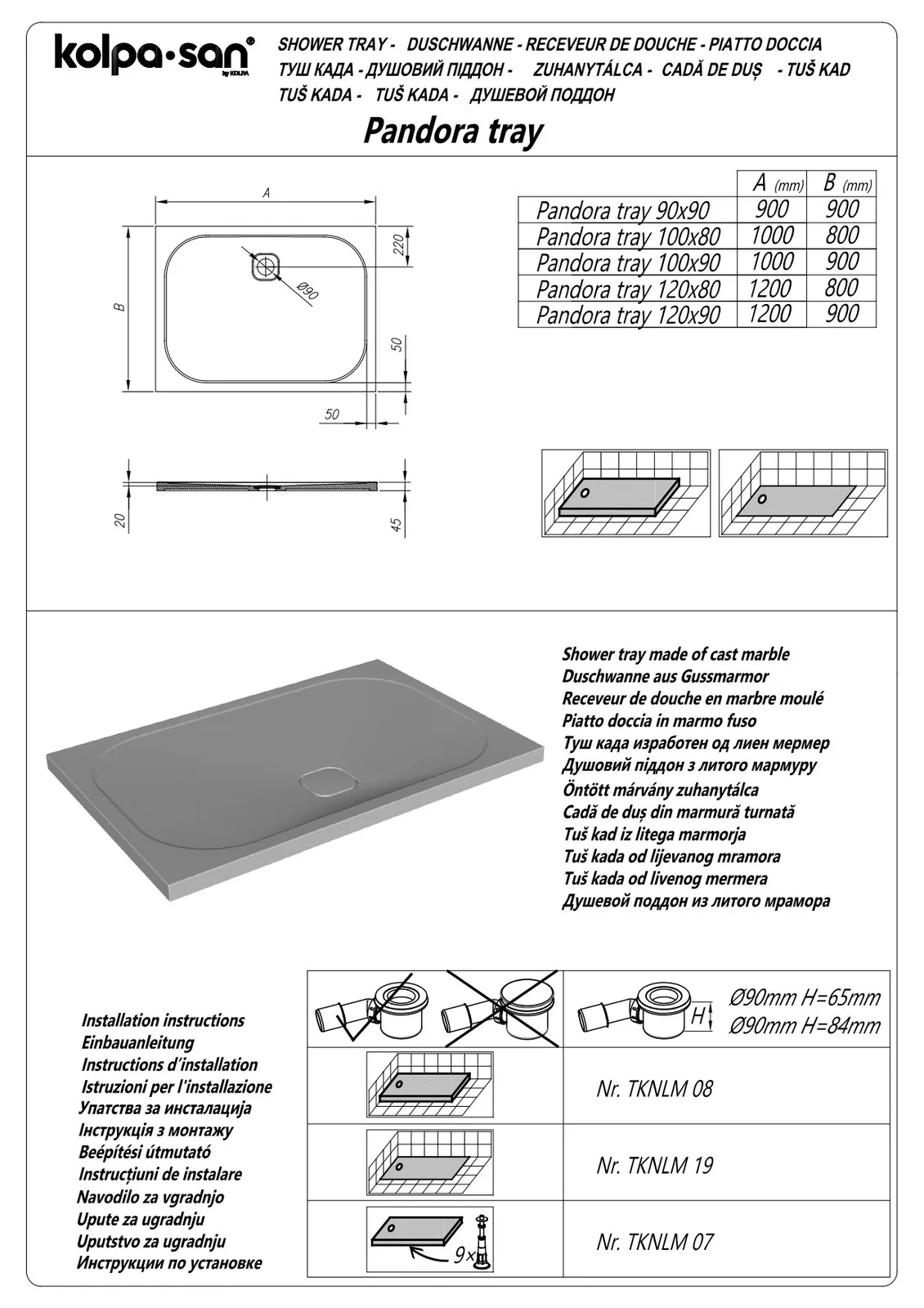 Kolpa san tuš kada PANDORA Q100X80 - LM