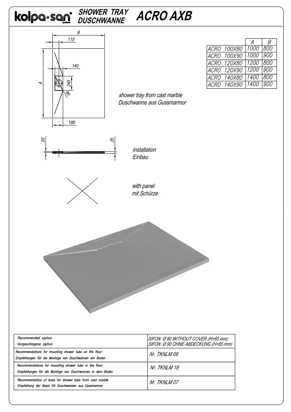 Kolpa san tuš kada ACRO Q100X80 - LM