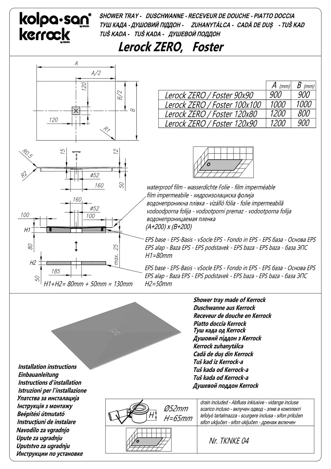 Tuš kada Kolpa san Lerock Zero 120x80. Kerrock, bela ugradna