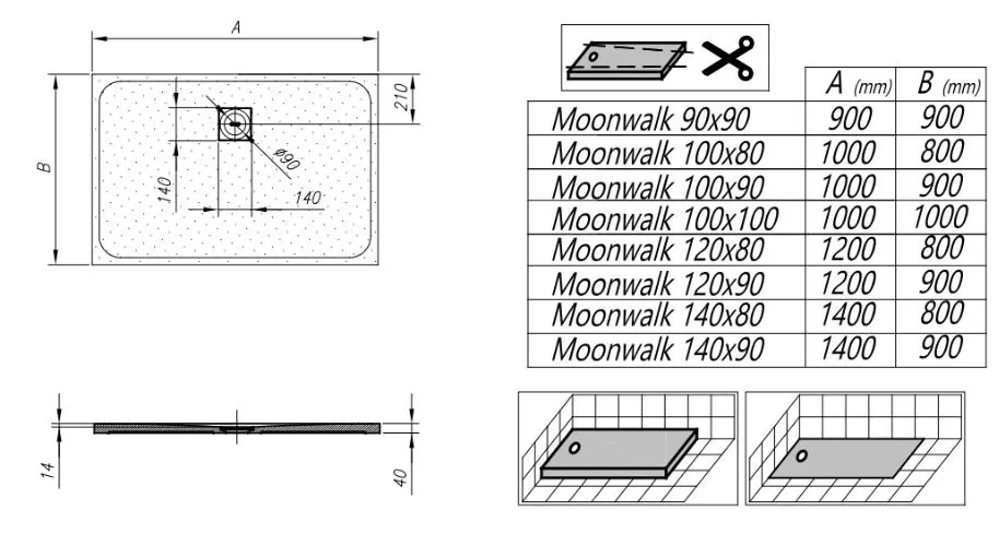 Kolpa san tuš kada MOONWALK Q100X90 (WH) - LM