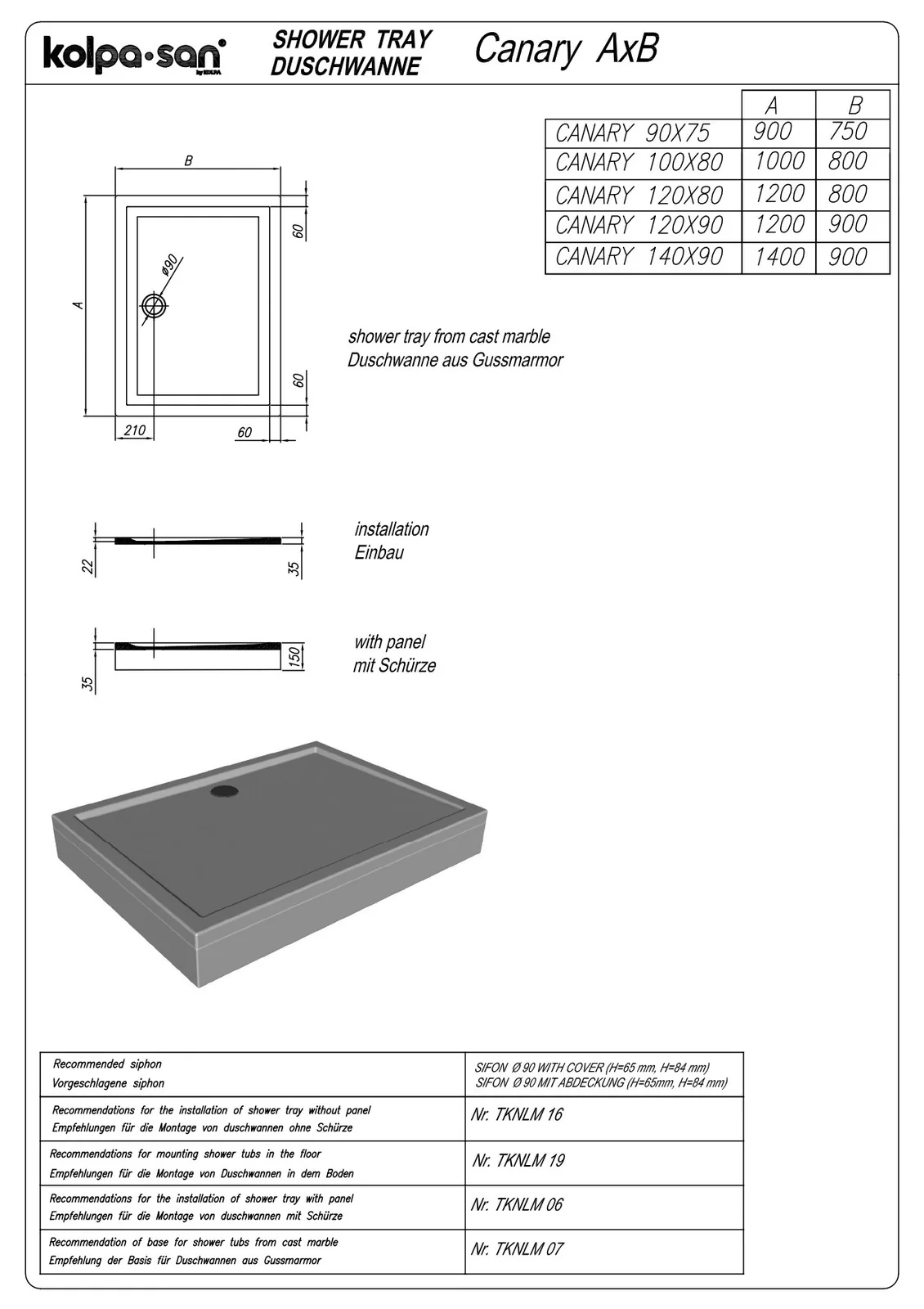 Kolpa san tuš kada CANARY Q100X80 - LM