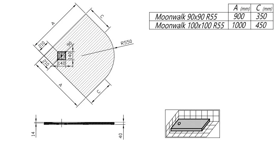Kolpa san tuš kada MOONWALK 100X100 R550 LM WHITE