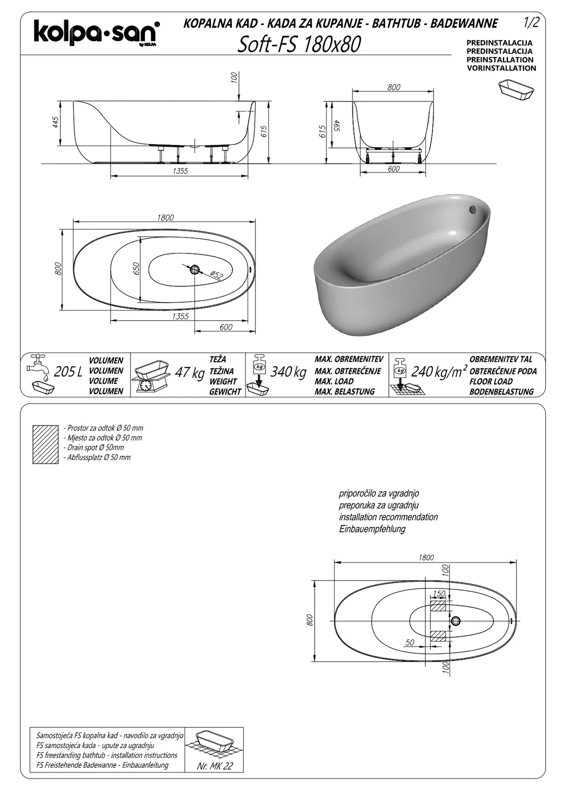 SOFT-FS 180X80/O+PRELIV WHITE