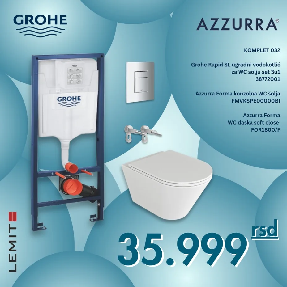 Komplet Grohe vodokotlić 3u1 sa Azzurra wc šoljom i daskom