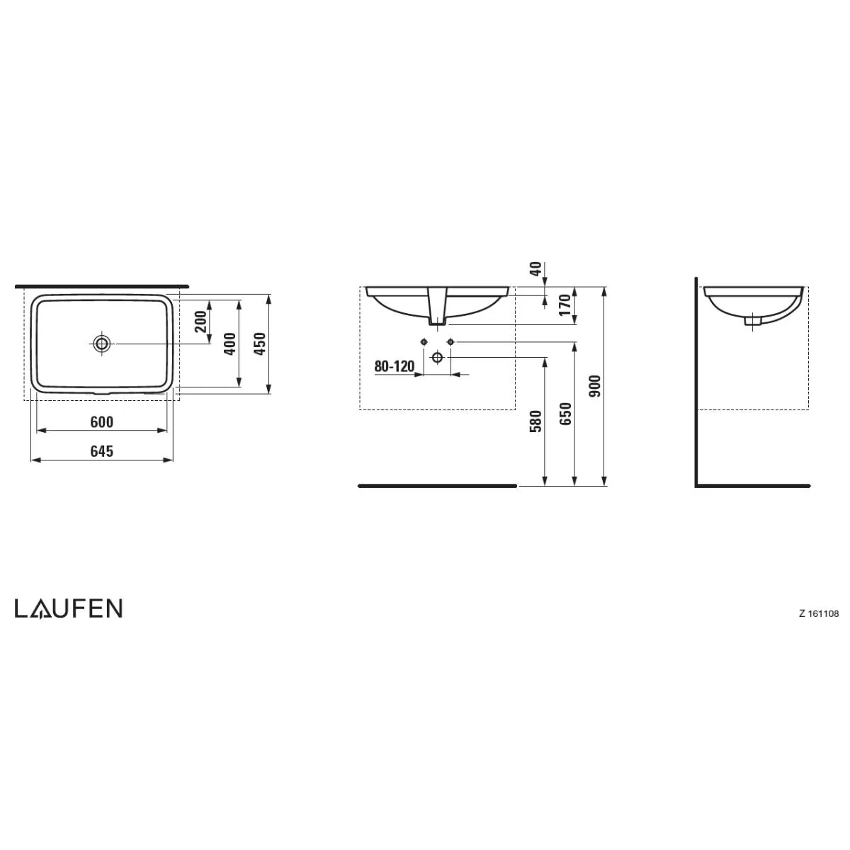 Laufen PRO S umivaonik podgradni 60X40 8.1196.5.000.109.1