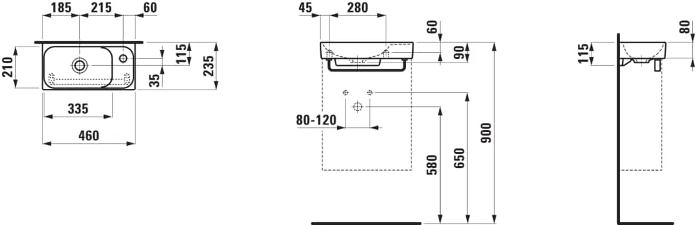 Laufen Meda lavabo rupa sa desne strane 23.5x46 8.1511.3.000.114.1