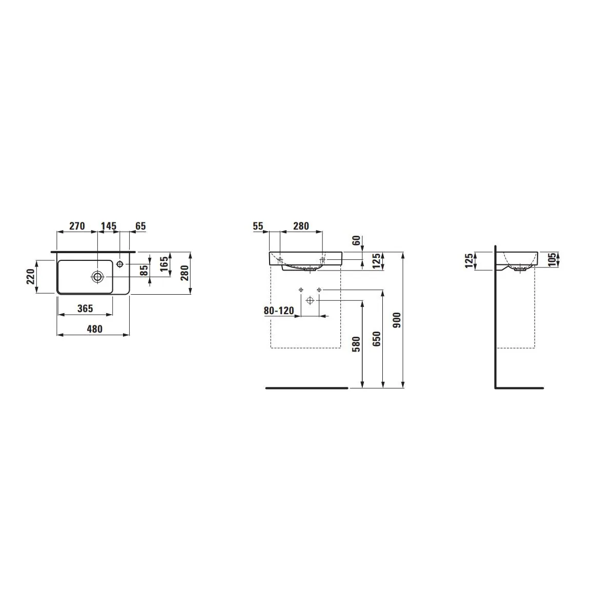LAUFEN PRO X umivaonik mali 45x28 simetrični bez rupe 8.1586.4.000.112.1