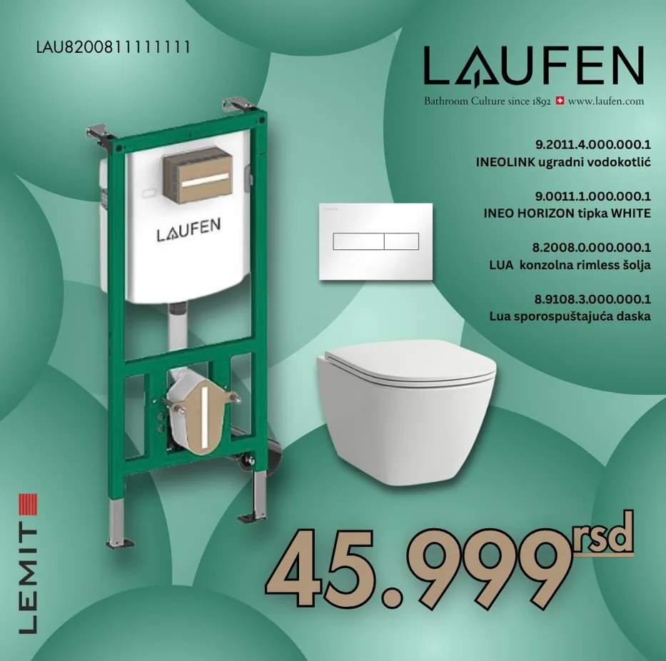 Komplet Laufen vodokotlić sa belom tipkom i Laufen Lua wc šoljom i daskom