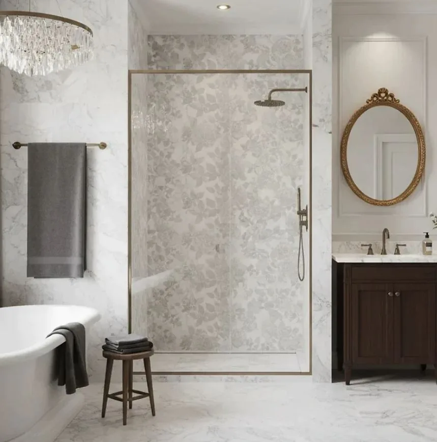 Allmarble Wall 80X120 Statuario Satin Decoro Rose M93L