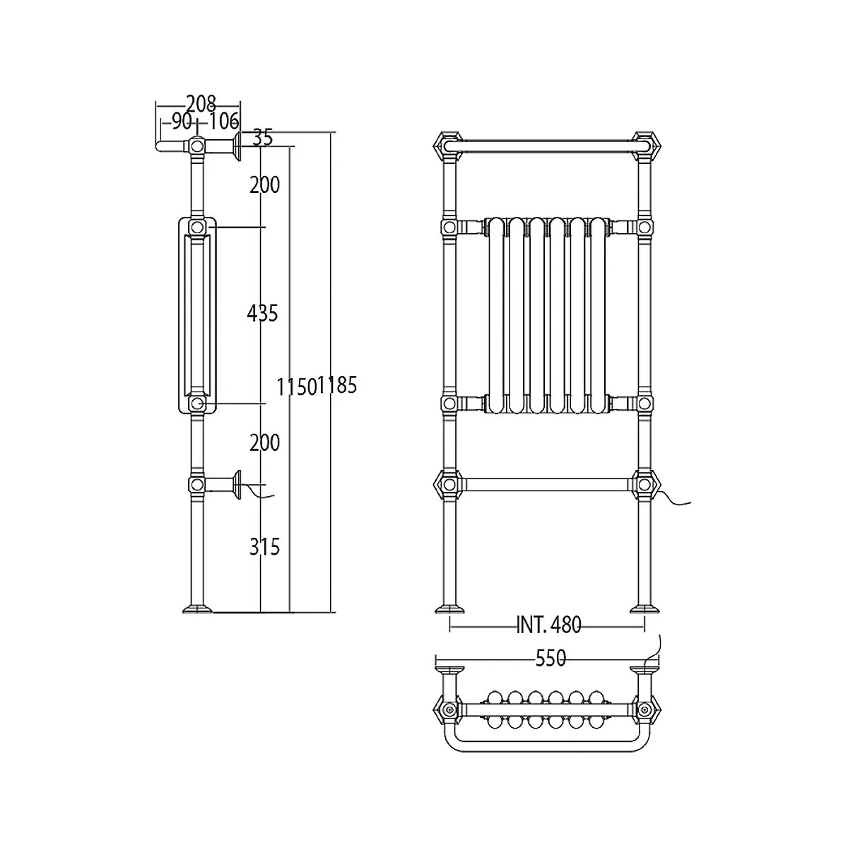 Park Avenue Warm.2 radijator stojeći 1185x545 hrom sa crnim središnjim delom